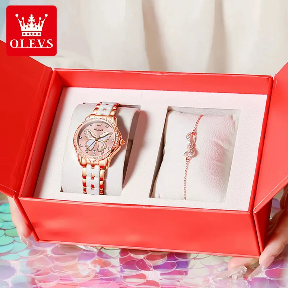 5610 Elegant Women Watch Waterproof Hollow Calendar Butterfly Design Diamond Ceramic Strap Luxury Women Watch Reloj Mujer