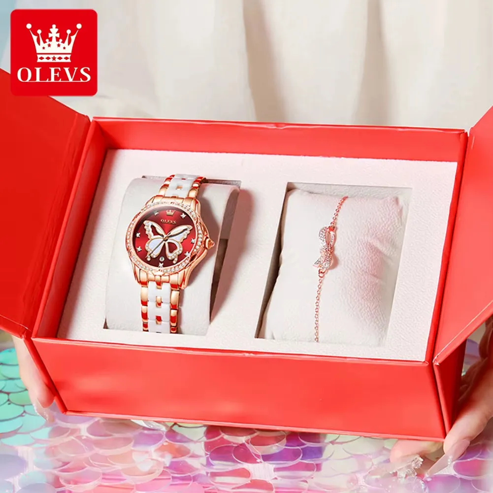 5610 Elegant Women Watch Waterproof Hollow Calendar Butterfly Design Diamond Ceramic Strap Luxury Women Watch Reloj Mujer