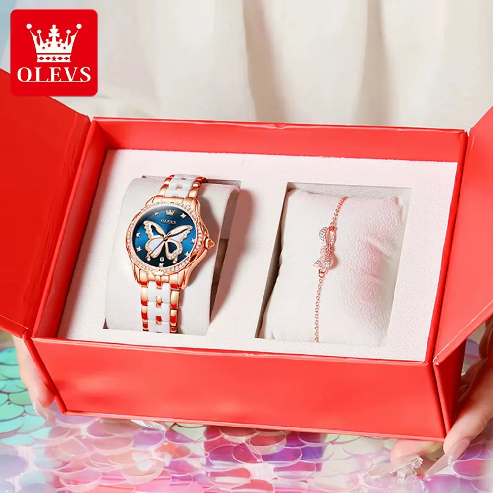 5610 Elegant Women Watch Waterproof Hollow Calendar Butterfly Design Diamond Ceramic Strap Luxury Women Watch Reloj Mujer