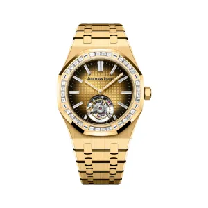 A&P Luxury Watches Royal Oak Flying Tourbillon 26730BA.ZZ.1320BA.01 Yellow Gold Diamond Bezel Smoked Yellow