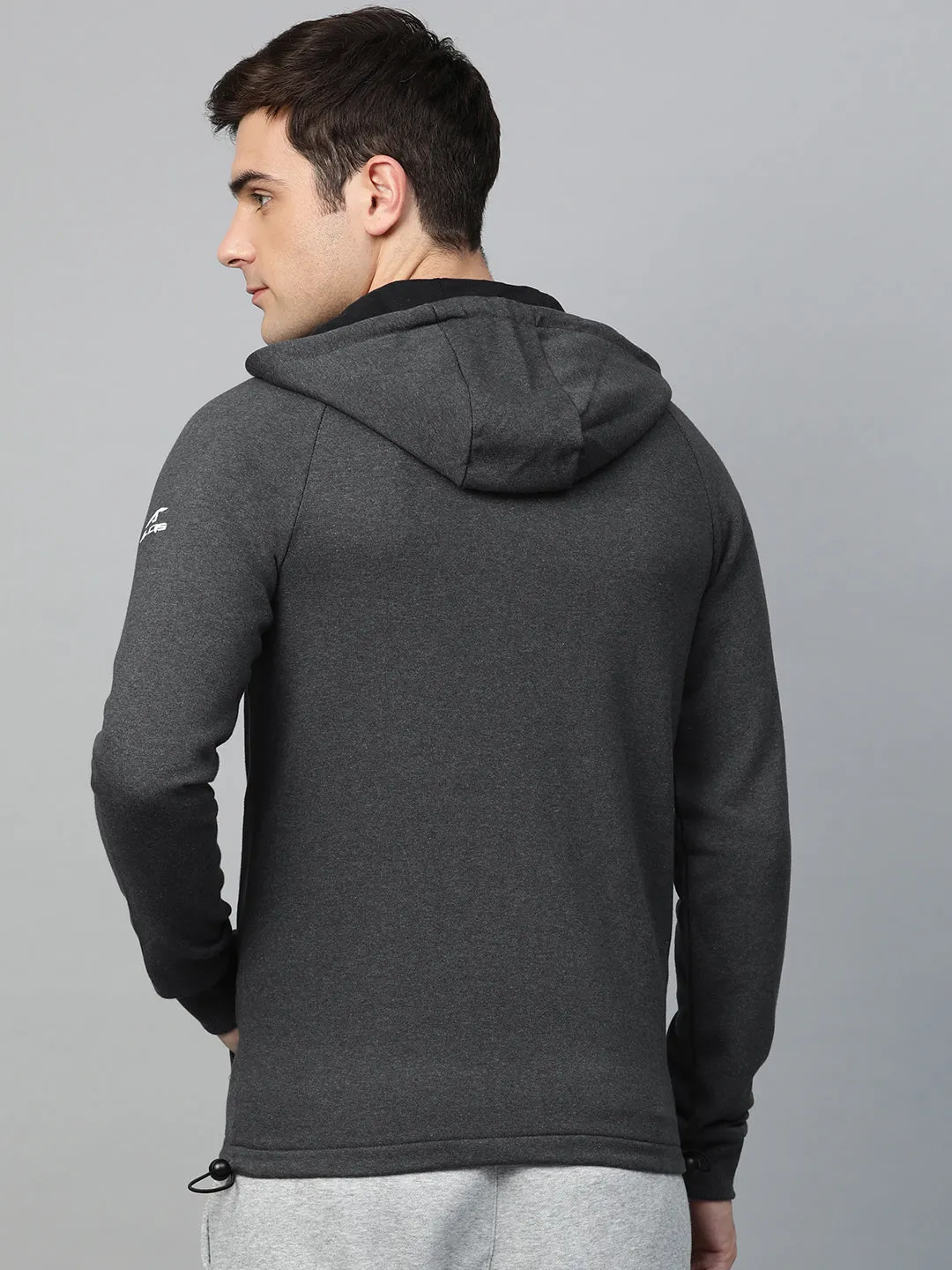 Alcis Men Charcoal Grey Black Colourblocked Hooded Sweatshirt