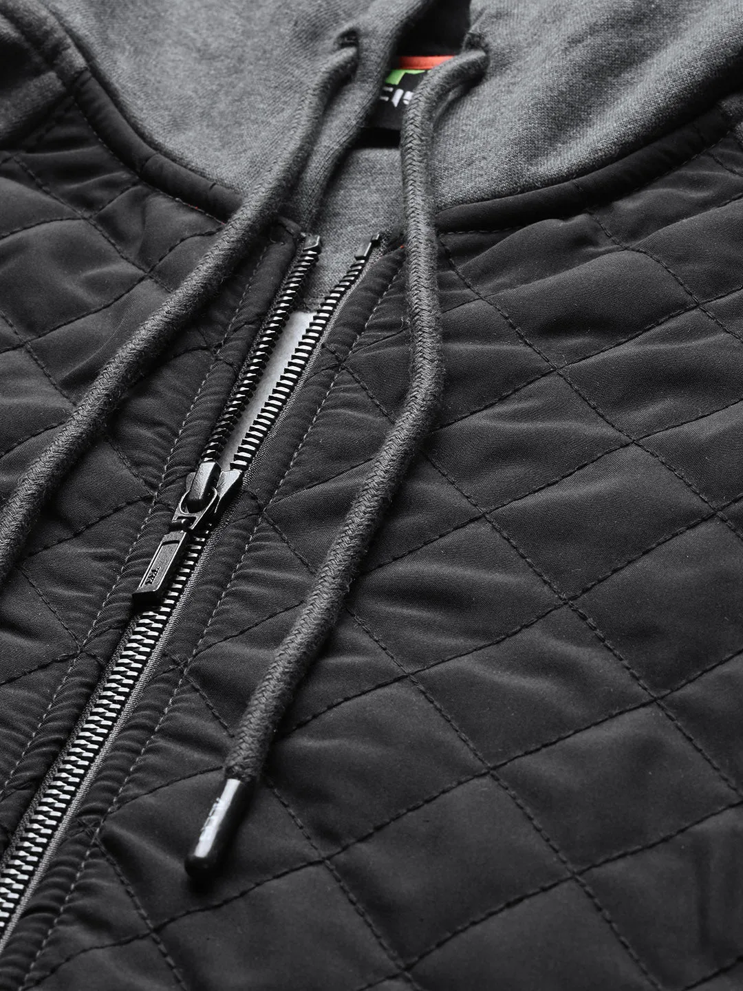 Alcis Men Charcoal Grey Black Colourblocked Hooded Sweatshirt