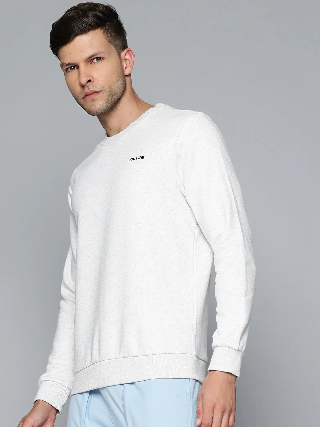 Alcis Men Grey Melange Solid Sweatshirt