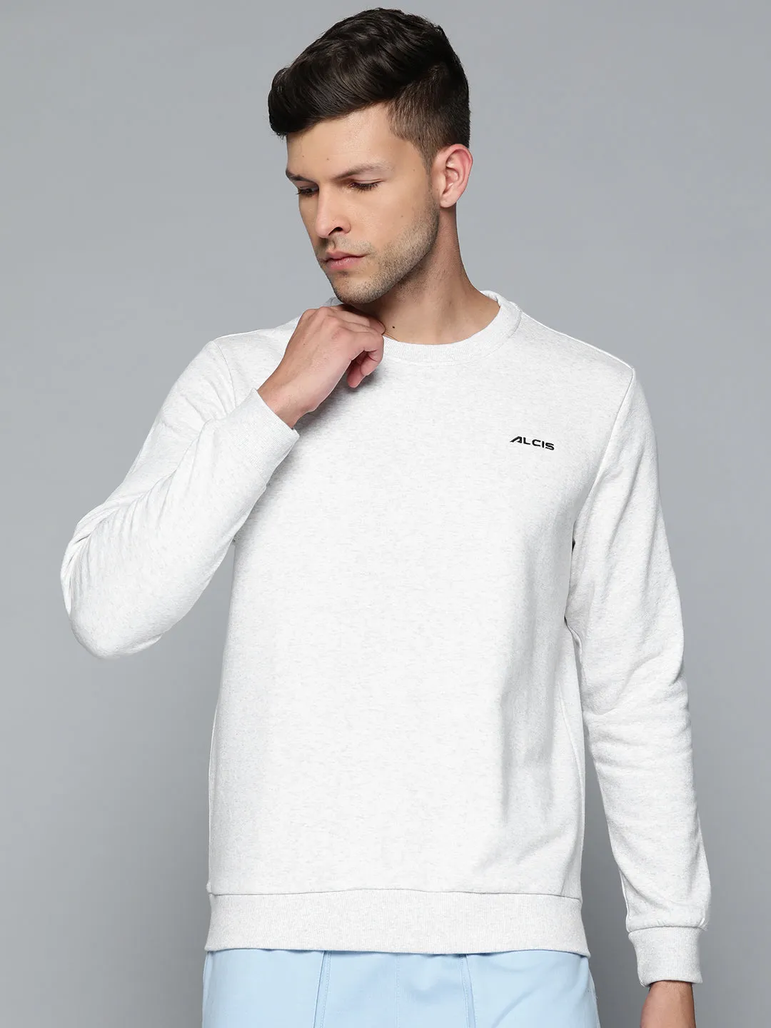 Alcis Men Grey Melange Solid Sweatshirt