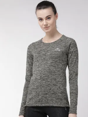 Alcis Women Grey Black Self Design Round Neck T-shirt