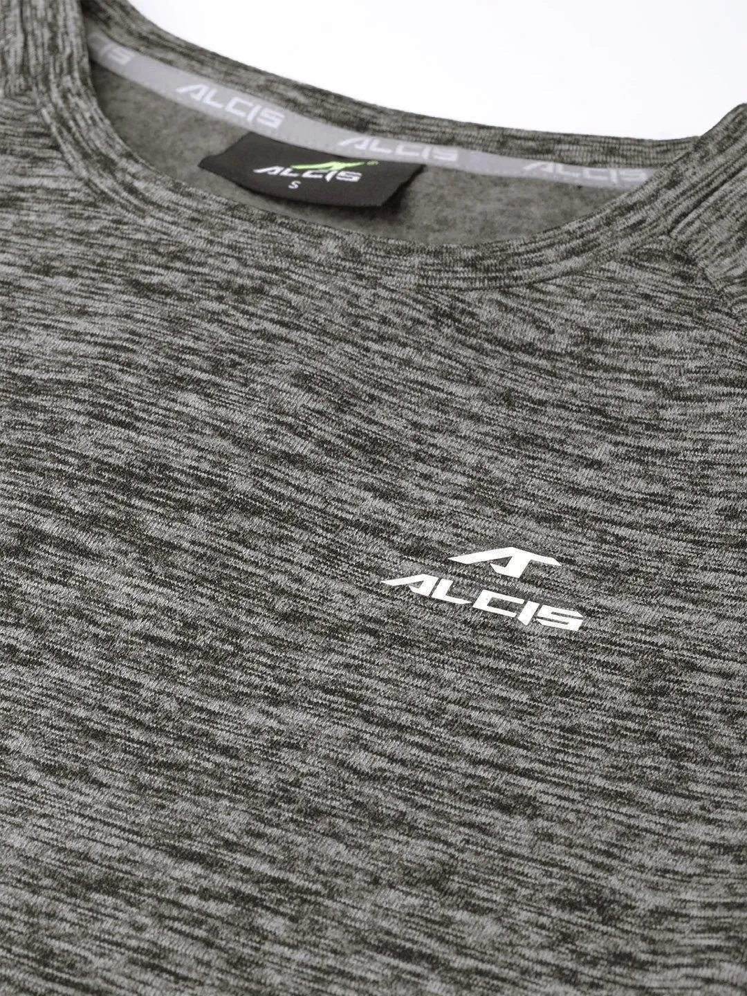 Alcis Women Grey Black Self Design Round Neck T-shirt