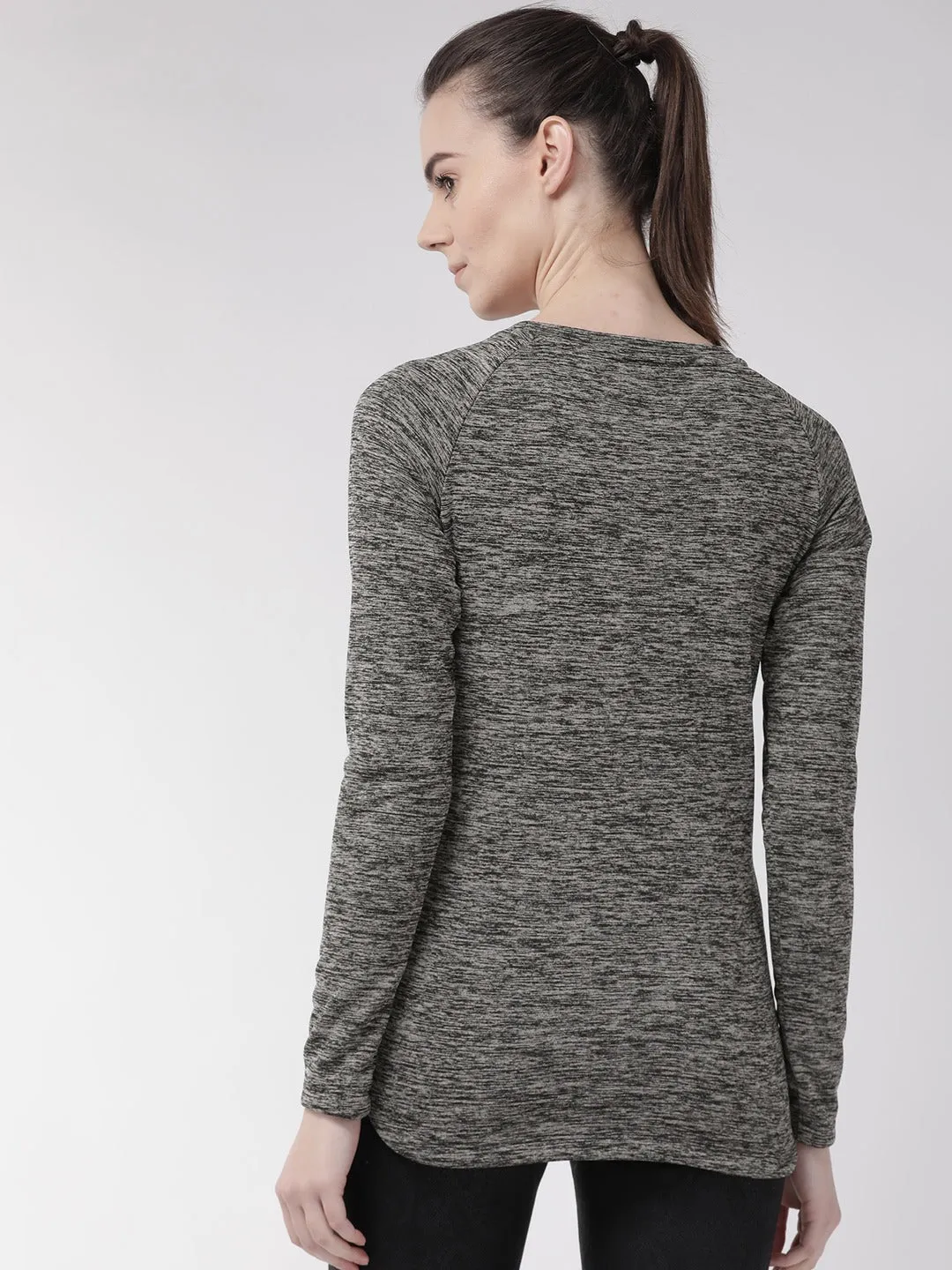 Alcis Women Grey Black Self Design Round Neck T-shirt