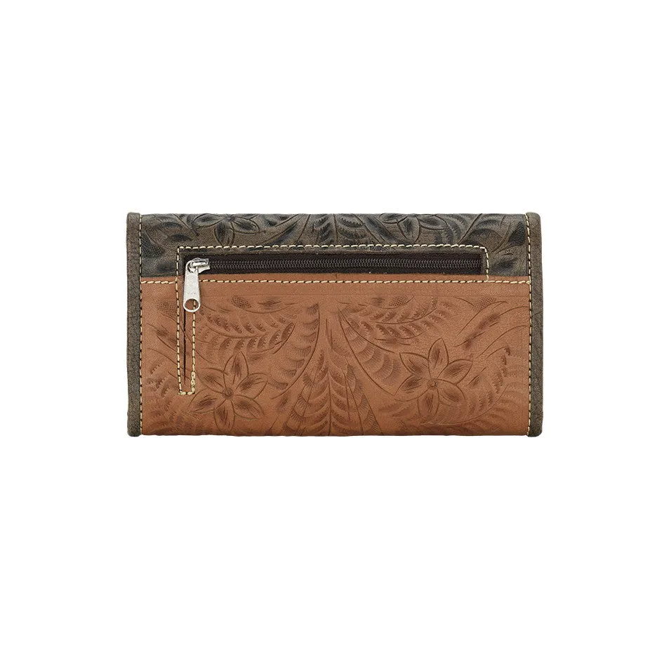 American West Handbag Desert Wildflower Collection: Leather Tri-Fold Western Wallet