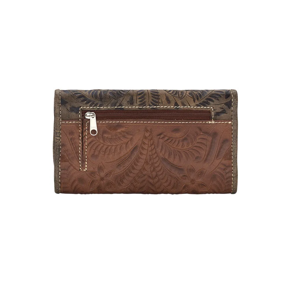 American West Handbag Desert Wildflower Collection: Leather Tri-Fold Western Wallet