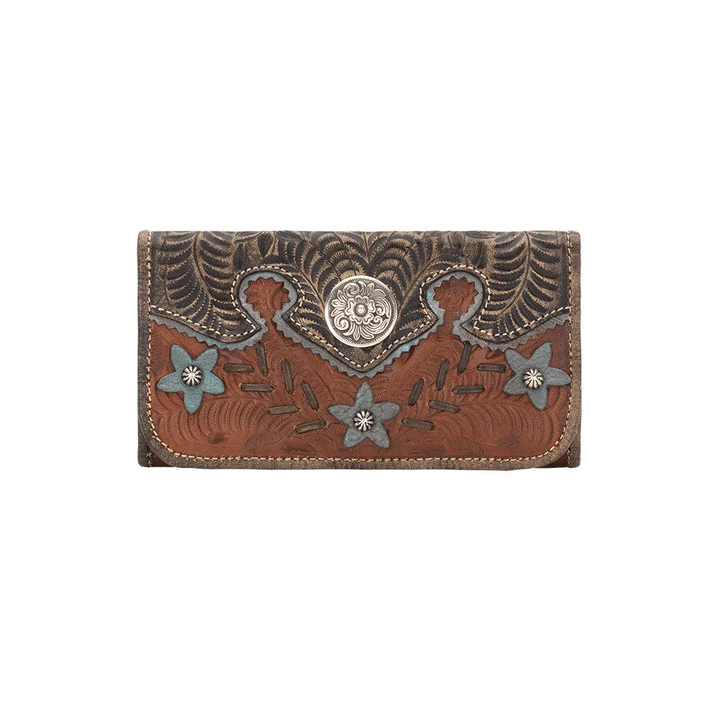 American West Handbag Desert Wildflower Collection: Leather Tri-Fold Western Wallet