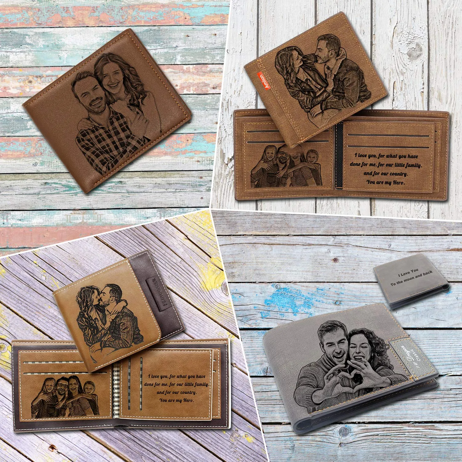 Amlion Custom Personalized Men's Gifts, Engraved Photo Text Wallet