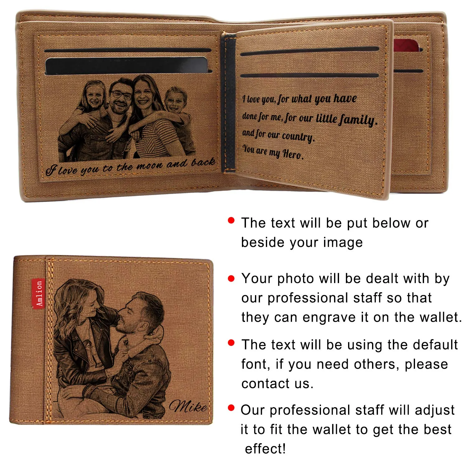 Amlion Custom Personalized Men's Gifts, Engraved Photo Text Wallet