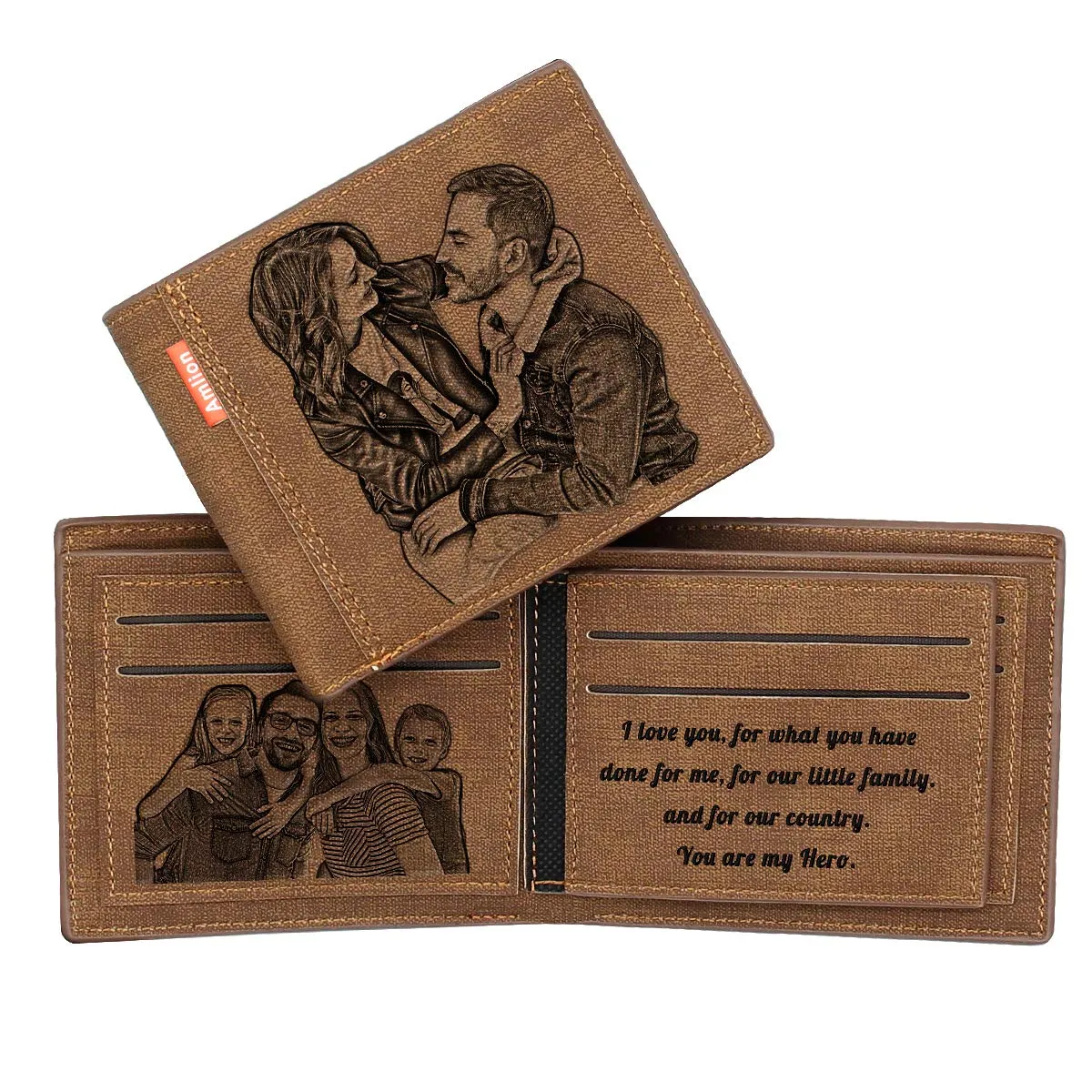 Amlion Custom Personalized Men's Gifts, Engraved Photo Text Wallet