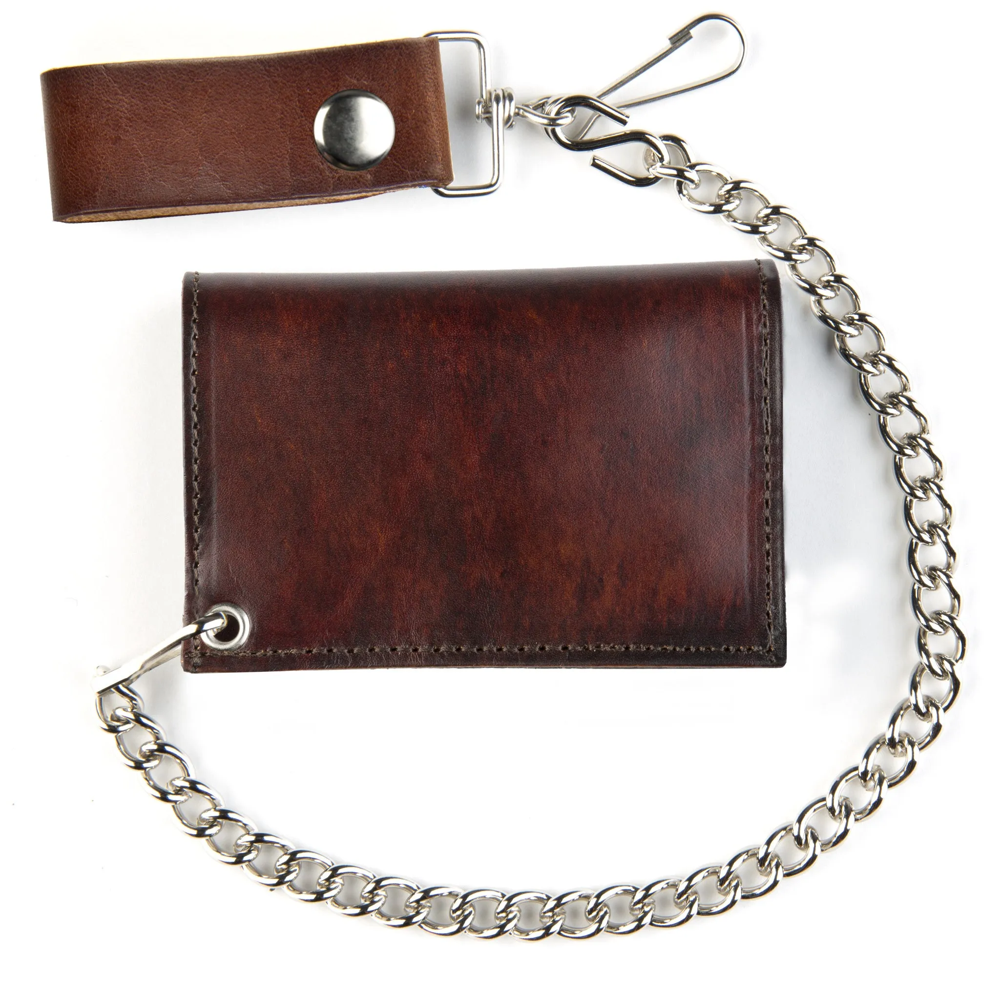 AT322-46  Antique Finish Tri-Fold Wallet w/ Chain- Plain