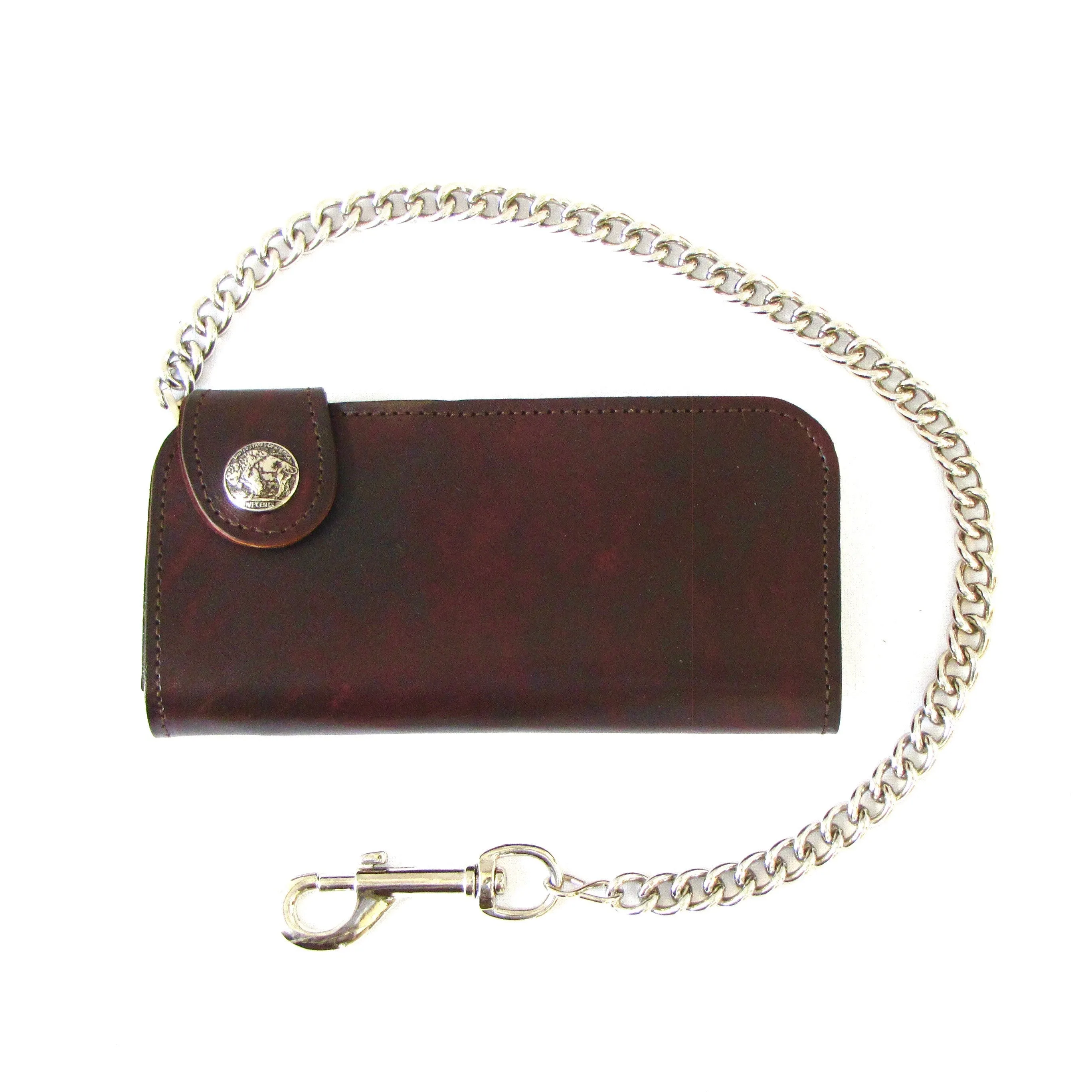 AUB473  Antique Finish Side Snap Wallet w/ Chain & Buffalo Nickel Snap
