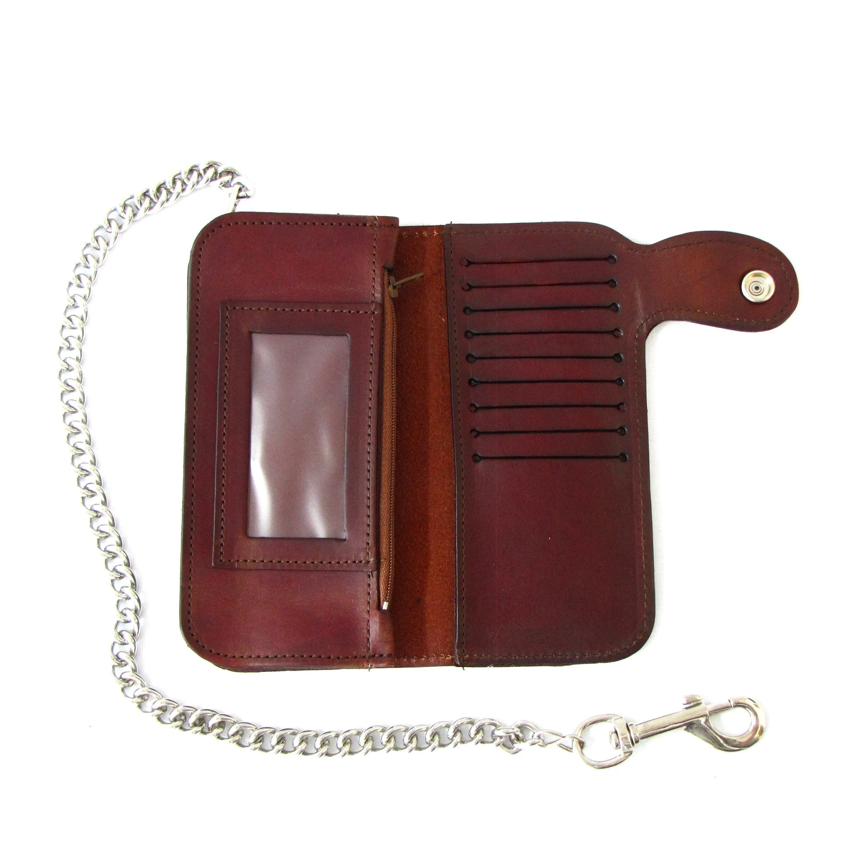AUB473  Antique Finish Side Snap Wallet w/ Chain & Buffalo Nickel Snap