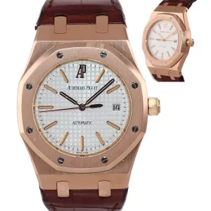Audemars Piguet AP Royal Oak 18K Rose Gold 15300 39mm Silver White Brown Watch