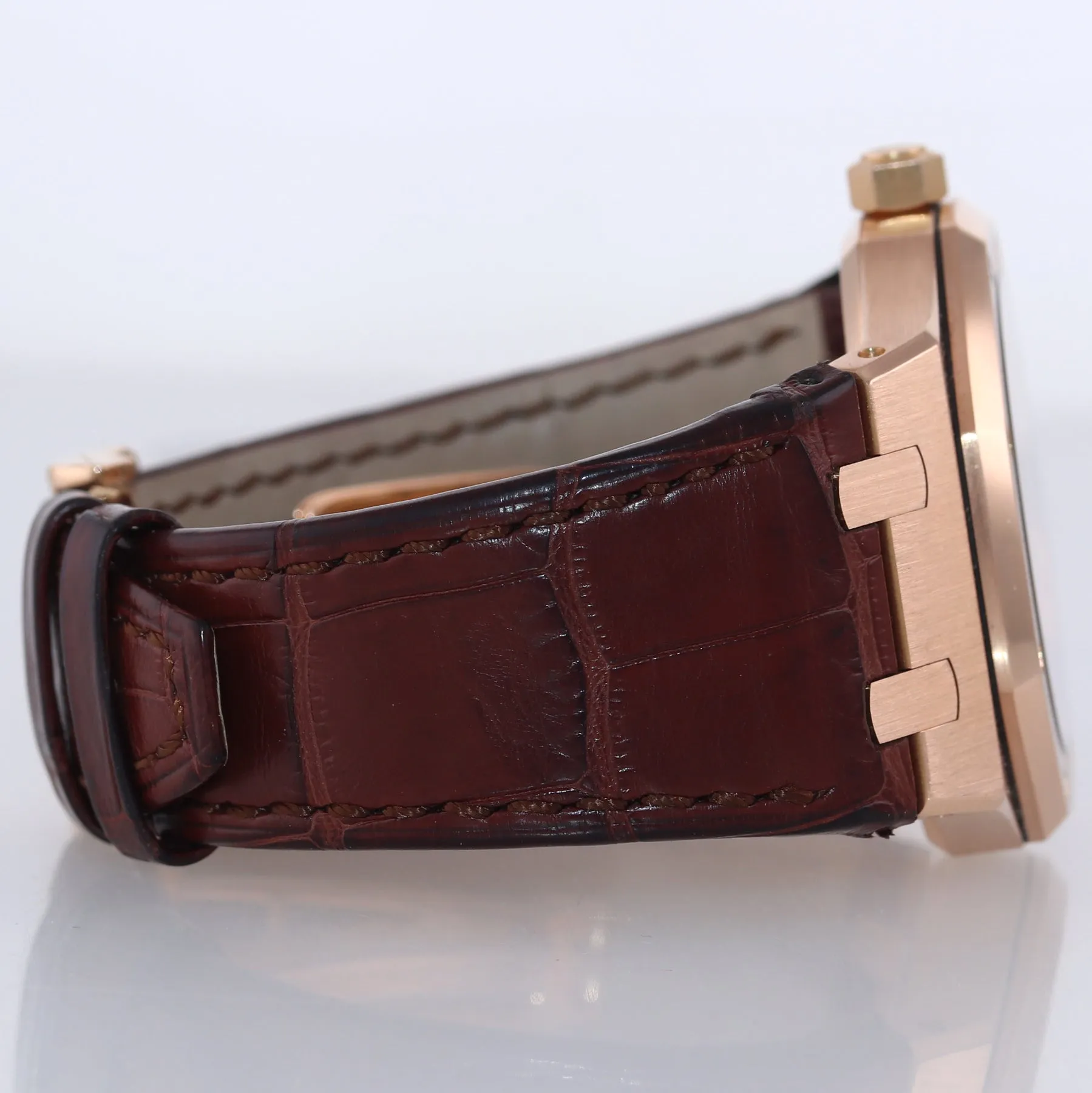Audemars Piguet AP Royal Oak 18K Rose Gold 15300 39mm Silver White Brown Watch