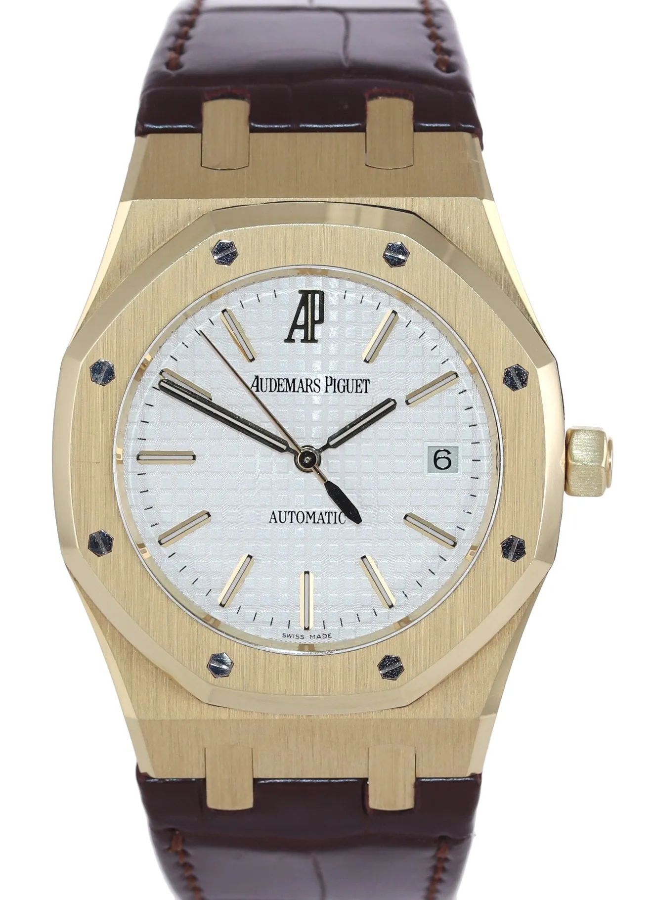 Audemars Piguet AP Royal Oak 18K Rose Gold 15300 39mm White Leather Watch