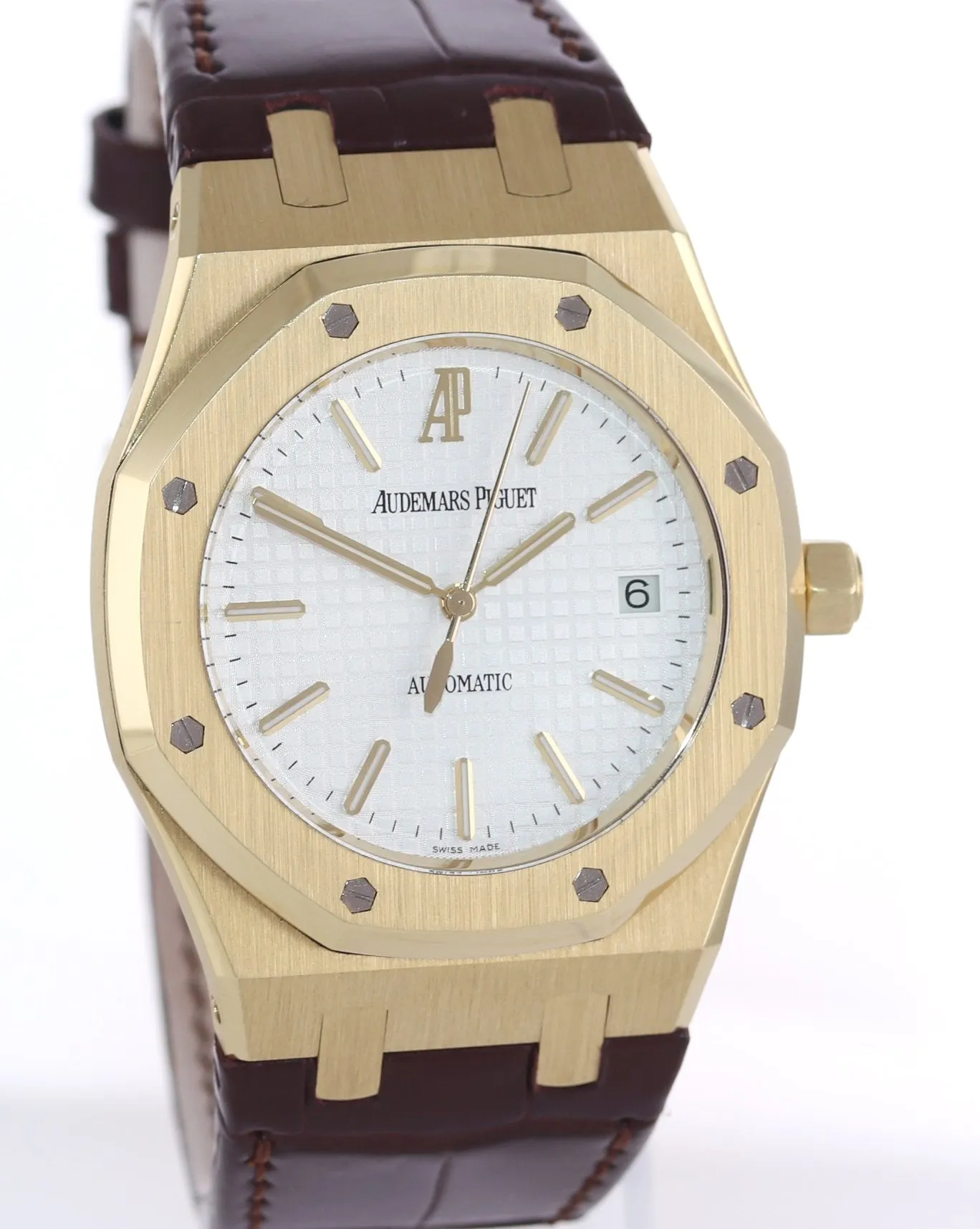 Audemars Piguet AP Royal Oak 18K Rose Gold 15300 39mm White Leather Watch