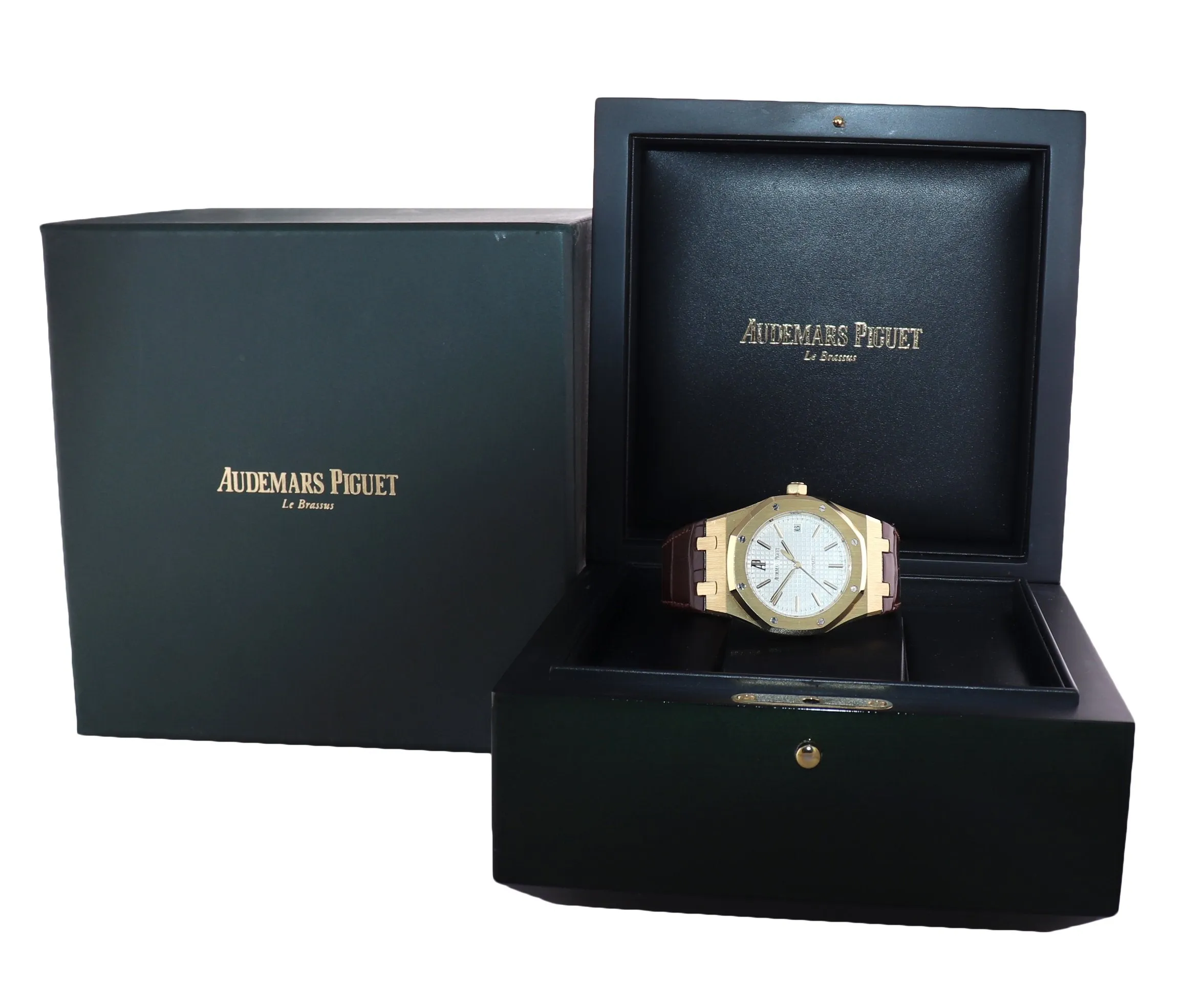 Audemars Piguet AP Royal Oak 18K Rose Gold 15300 39mm White Leather Watch