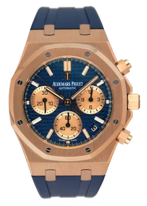 Audemars Piguet Royal Oak 26239OR Blue Dial 18k Rose Gold Mens Watch With Papers