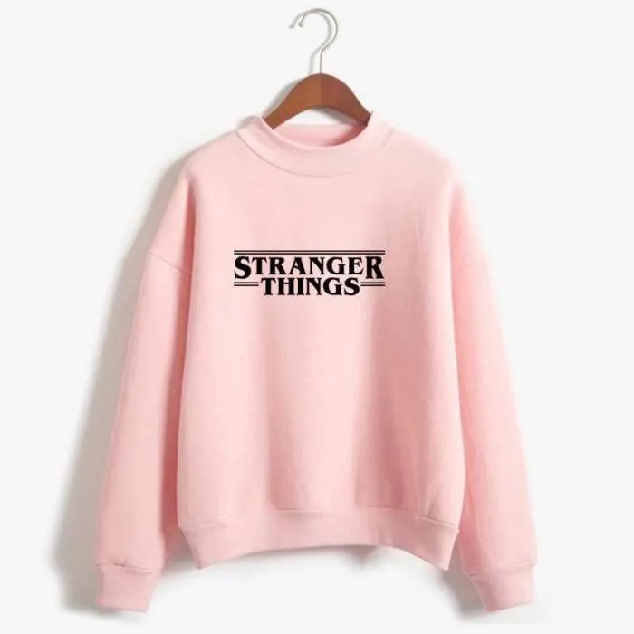 BABY PINK Strangers Things Fleece Printed Sweatshirt For Women