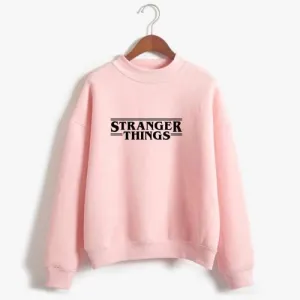 BABY PINK Strangers Things Fleece Printed Sweatshirt For Women