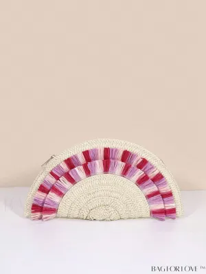 BagForLove - Chic Color Block Straw Bag with Fringe Trim - Perfect for Vacation