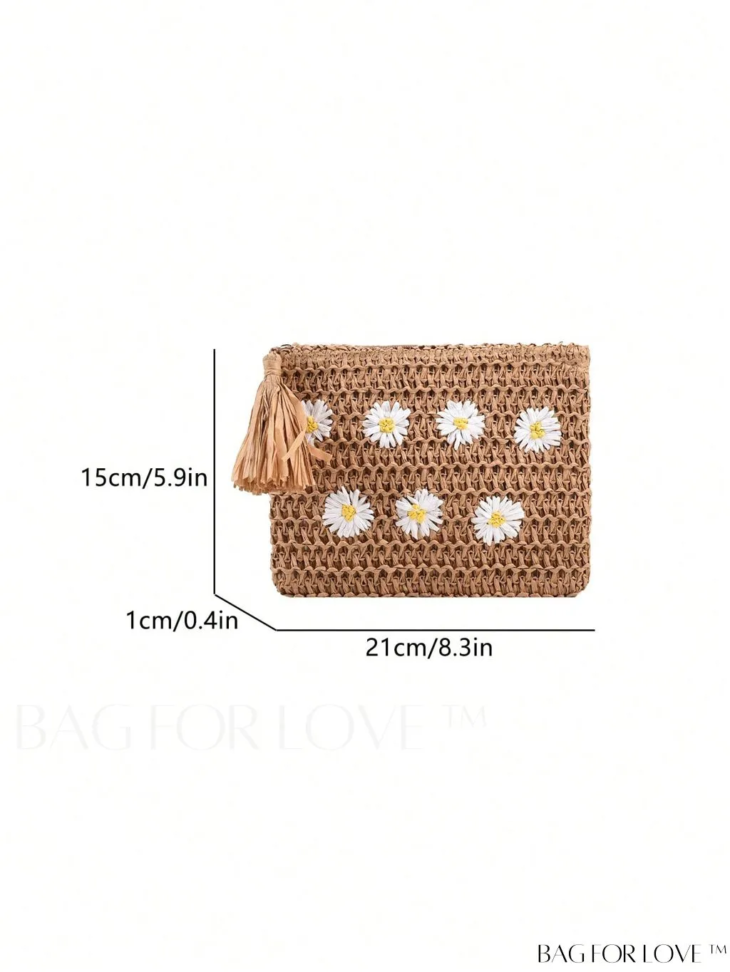 BagForLove - Daisy & Tassel Straw Vacation Bag with Zipper - Chic and Stylish