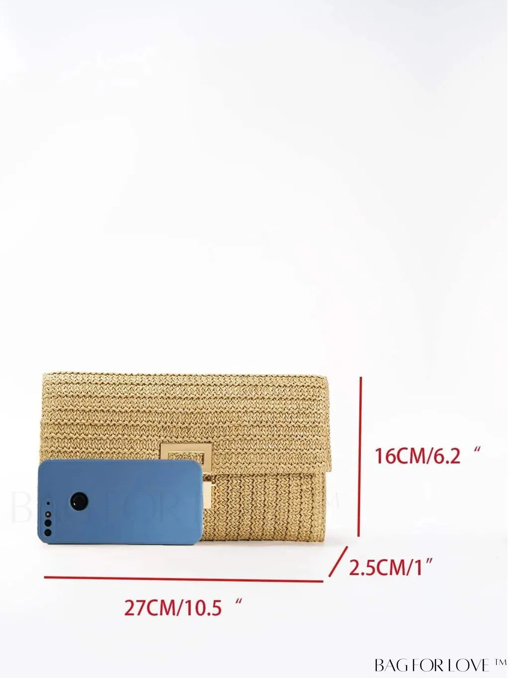 BagForLove - Khaki Metal Lock Flap Straw Bag: Fashionable Essential for Summer Travel & Beach