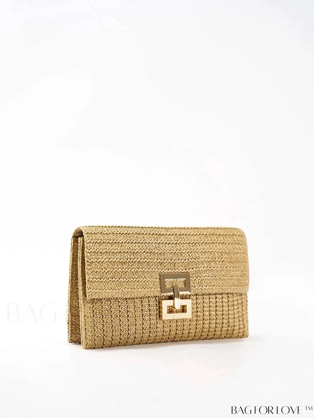 BagForLove - Khaki Metal Lock Flap Straw Bag: Fashionable Essential for Summer Travel & Beach