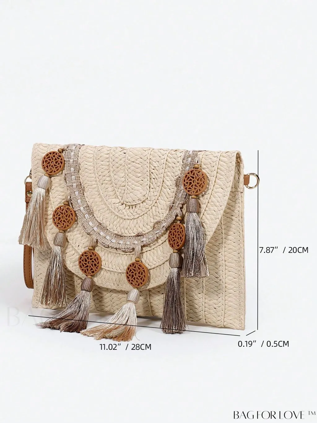 BagForLove - Rustic Round Straw Bag with Tassel and Flap Closure - Ideal for Summer Vacation
