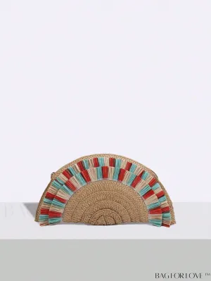 BagForLove - Straw Bag with Fringe Trim and Color Block Design - Perfect for Vacation
