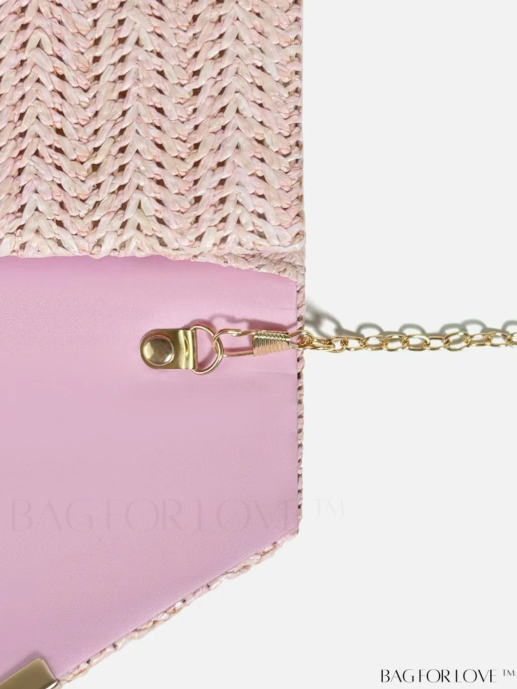 BagForLove - Stylish Pink Woven Straw Crossbody Bag - Perfect for Summer Beach, Envelope Design