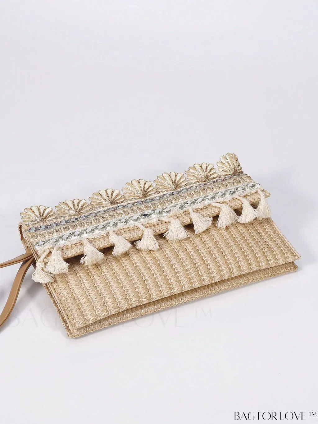 BagForLove - Stylish Stitched Straw Bag with Sequin and Fringe Decor