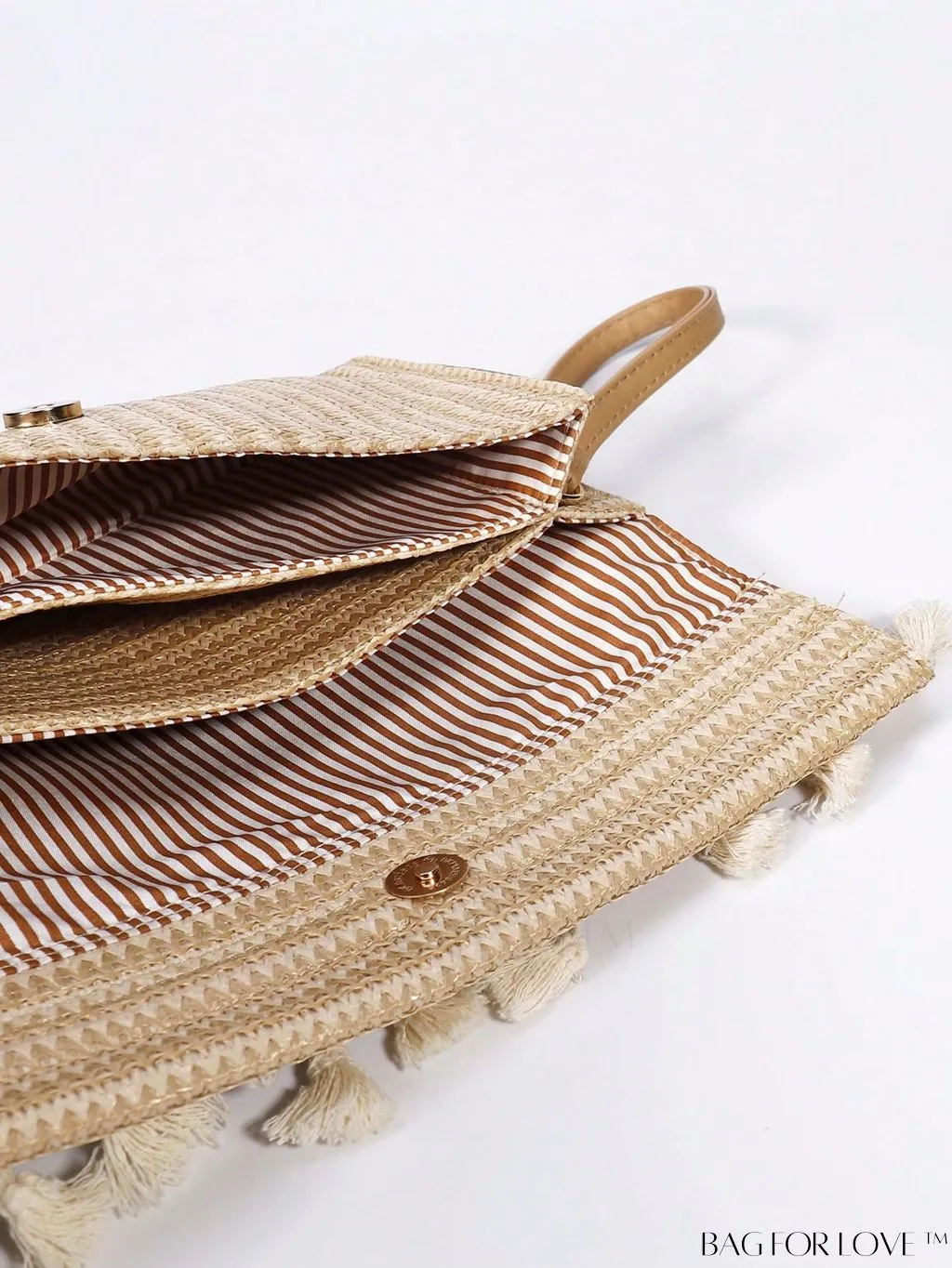 BagForLove - Stylish Stitched Straw Bag with Sequin and Fringe Decor
