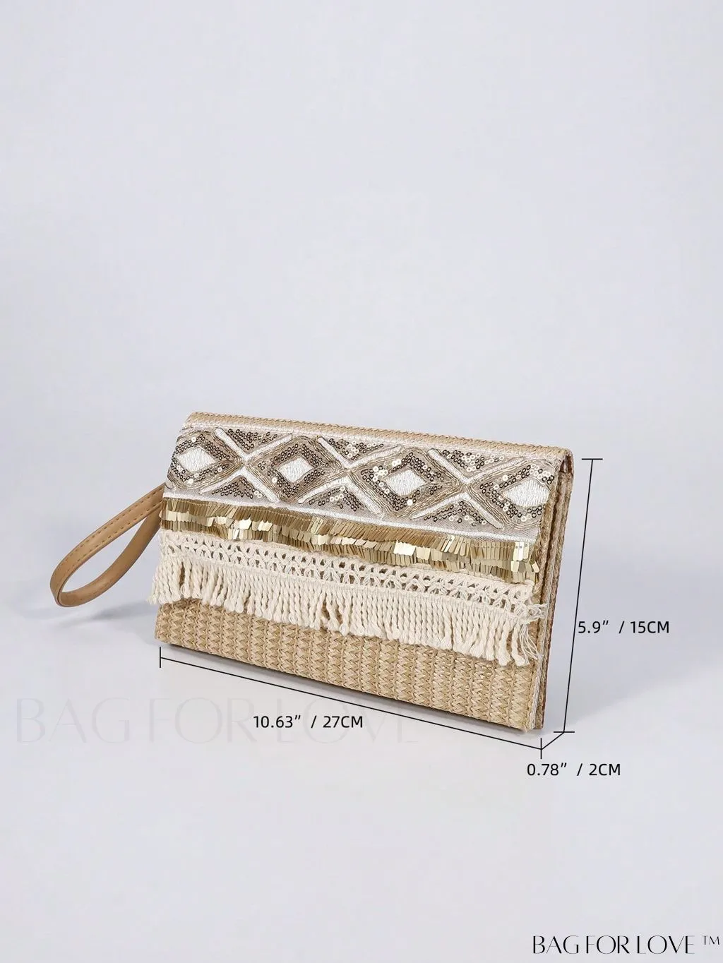 BagForLove - Stylish Stitched Straw Bag with Sequin and Fringe Decor