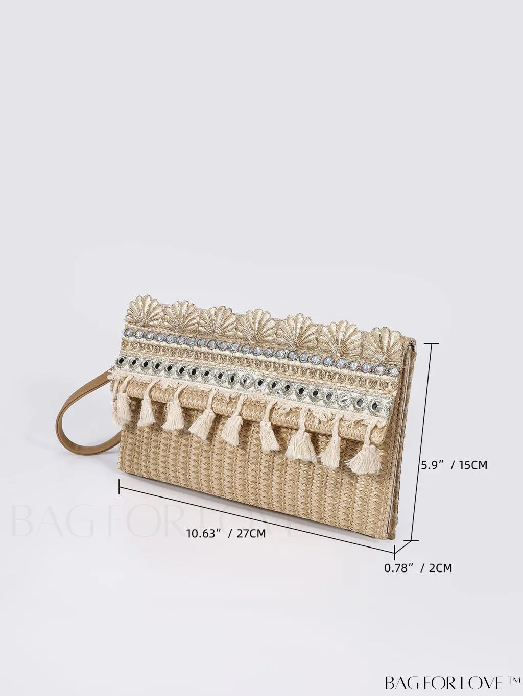 BagForLove - Stylish Stitched Straw Bag with Sequin and Fringe Decor