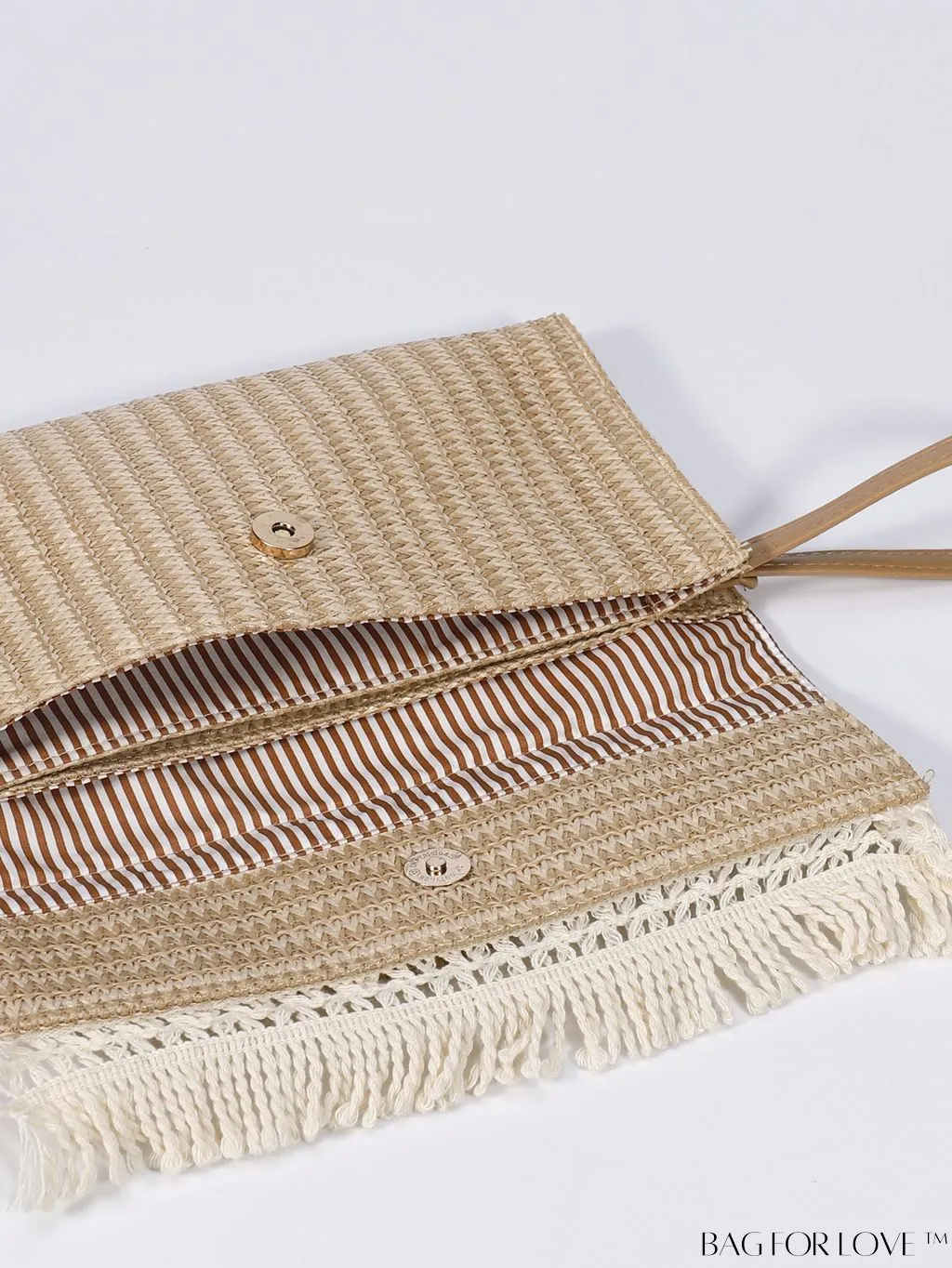 BagForLove - Stylish Stitched Straw Bag with Sequin and Fringe Decor