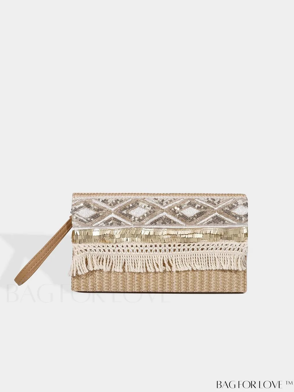 BagForLove - Stylish Stitched Straw Bag with Sequin and Fringe Decor