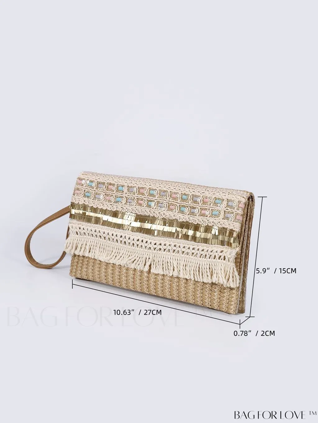 BagForLove - Stylish Stitched Straw Bag with Sequin and Fringe Decor