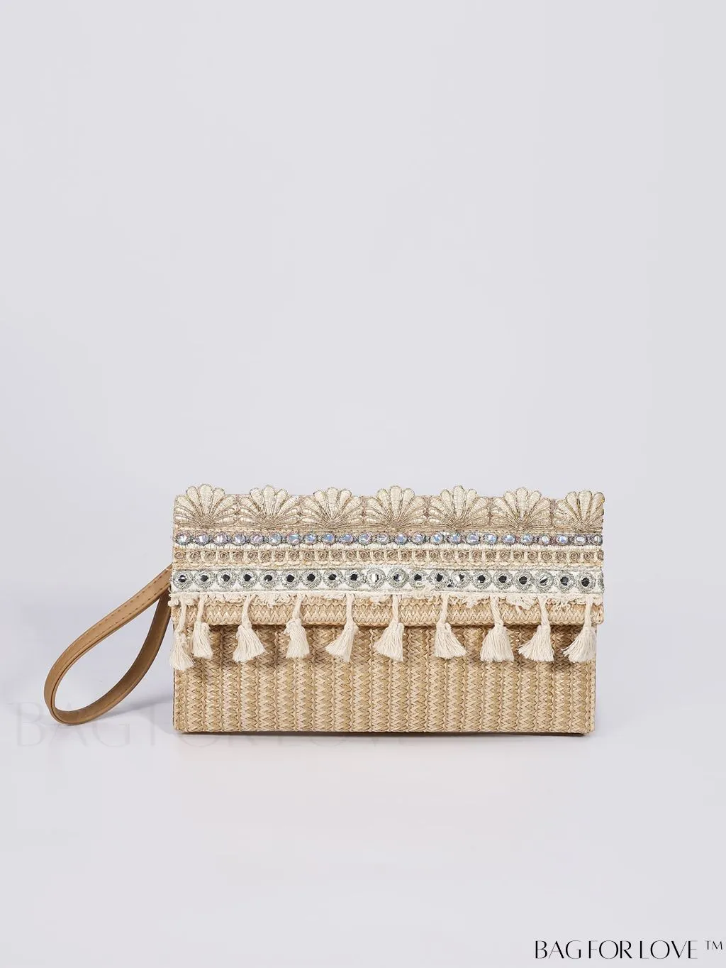 BagForLove - Stylish Stitched Straw Bag with Sequin and Fringe Decor