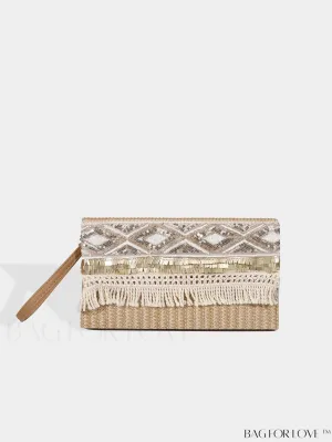 BagForLove - Stylish Stitched Straw Bag with Sequin and Fringe Decor