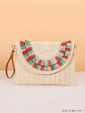 BagForLove - Summer Vacation Essential: Stylish Color Block Straw Bag with Fringe Trim