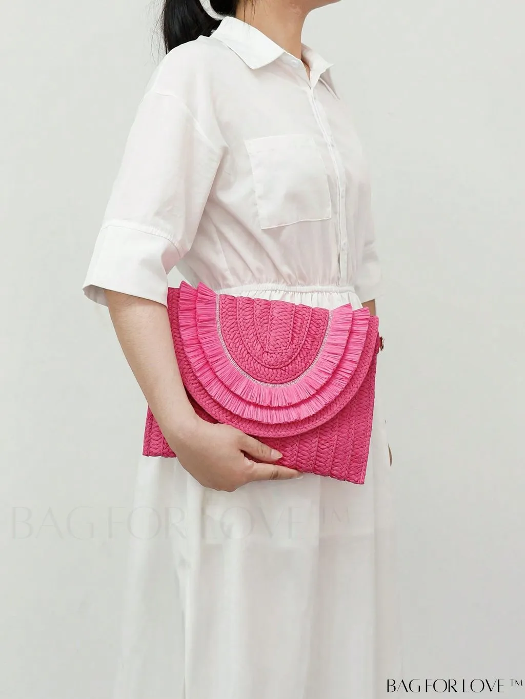 BagForLove - Summer Vacation Essential: Stylish Color Block Straw Bag with Fringe Trim