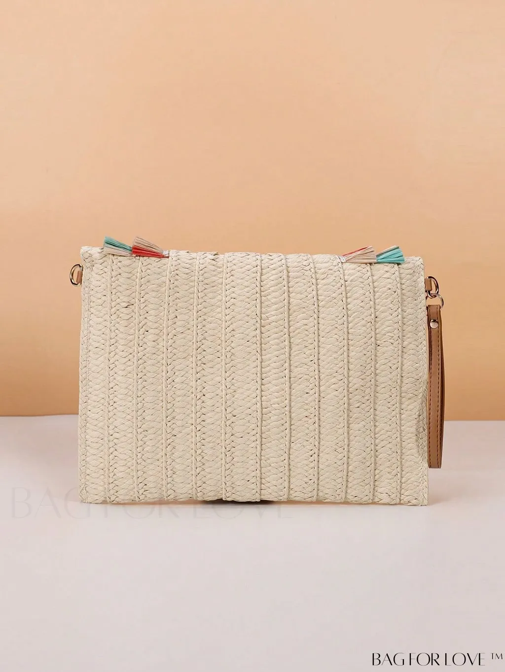 BagForLove - Summer Vacation Essential: Stylish Color Block Straw Bag with Fringe Trim