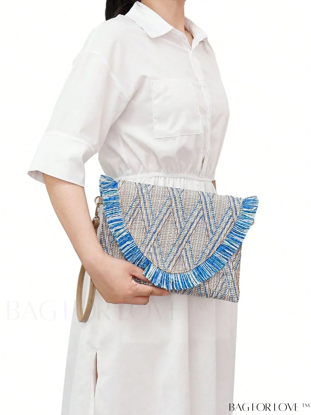 BagForLove - Vacation Essential: Striking Geometric Straw Bag with Fringe Trim