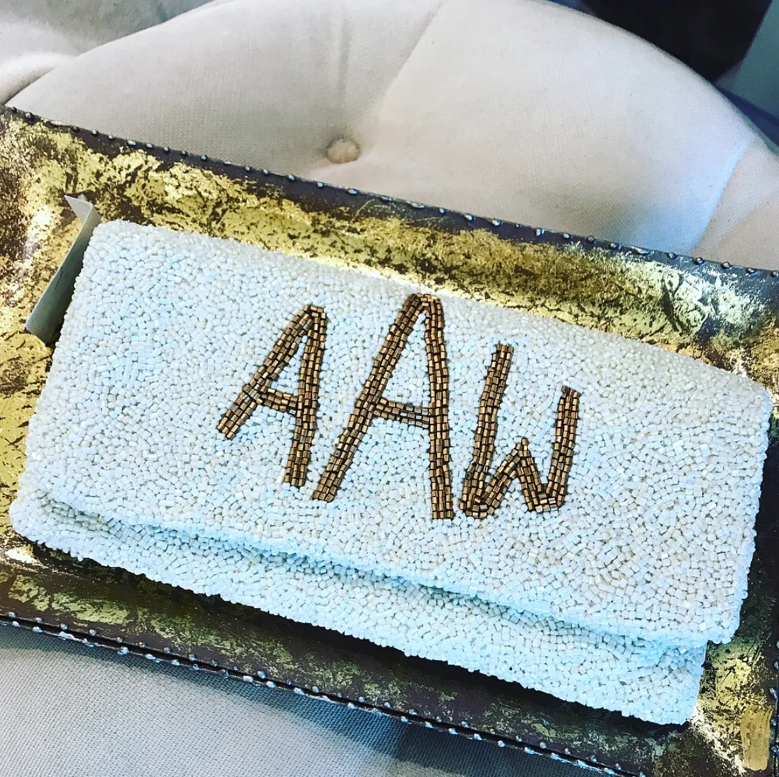 Beaded Monogram Name Wedding Handbag