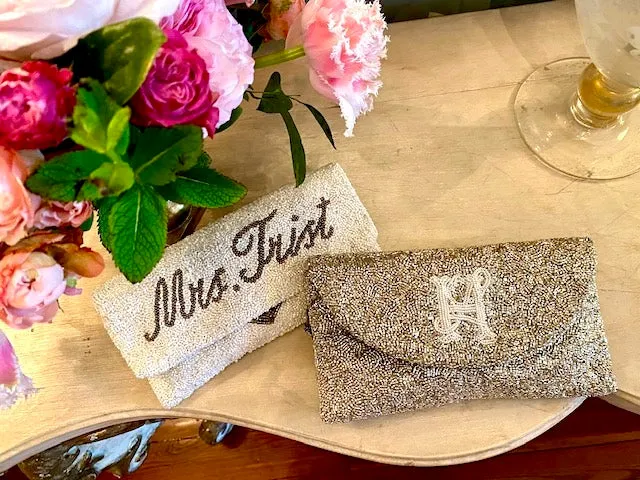Beaded Monogram Name Wedding Handbag